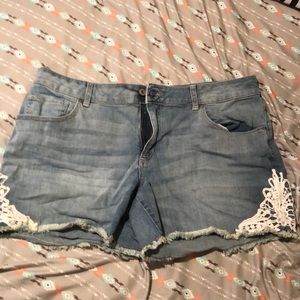 Blue jean shorts with lace detail!